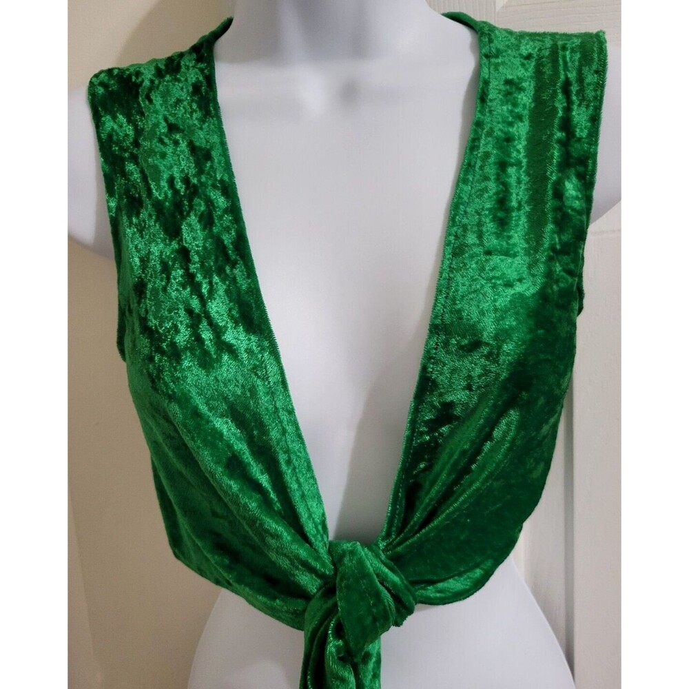 Choli Dance Tie Top Green Stretch Velvet Sleeveless Small To Medium Belly Dance